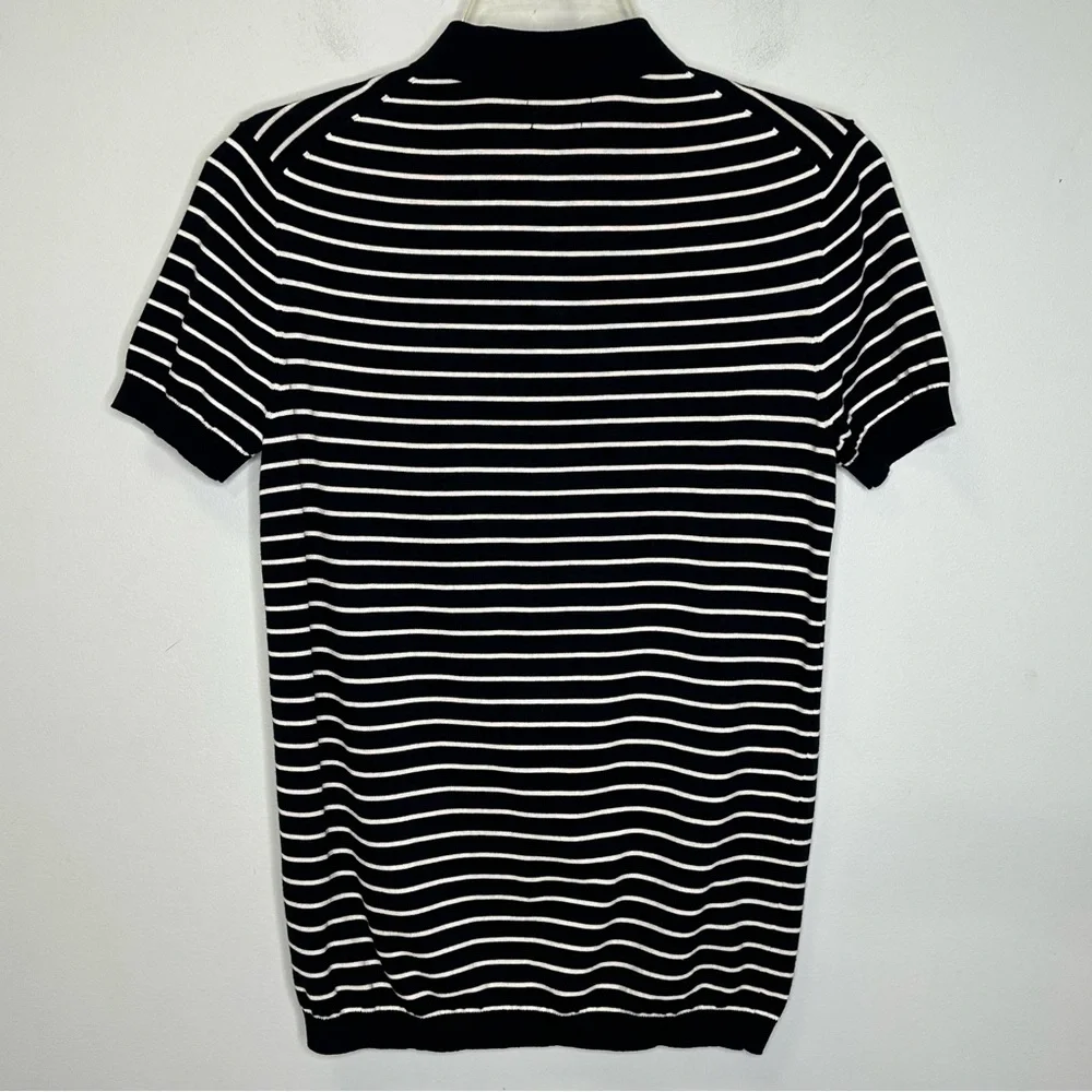 Massimo Dutti Men’s Short Sleeve Extrafine Cotton Navy Striped Knit Polo Shirt S - Picture 2 of 7